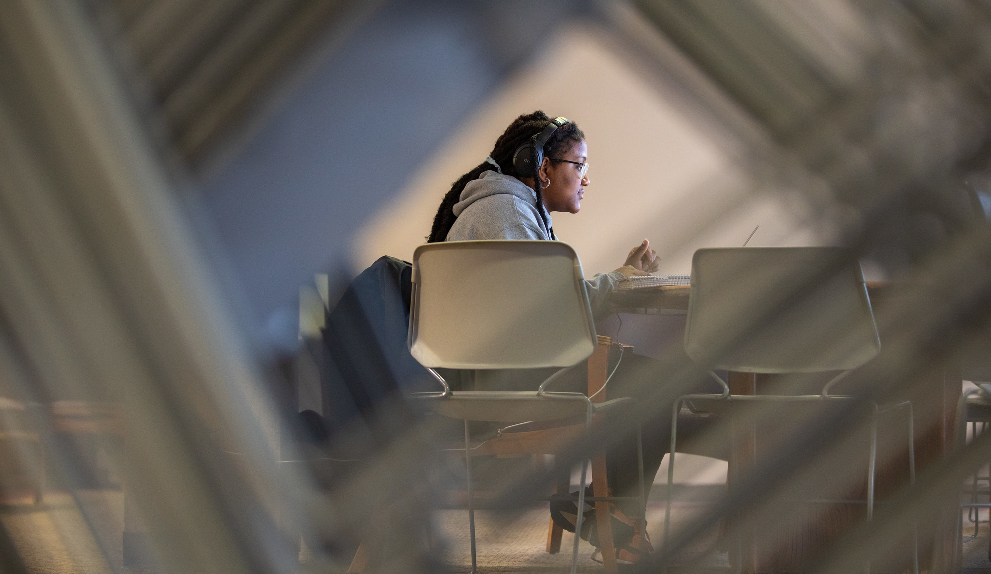 student studying at the student center